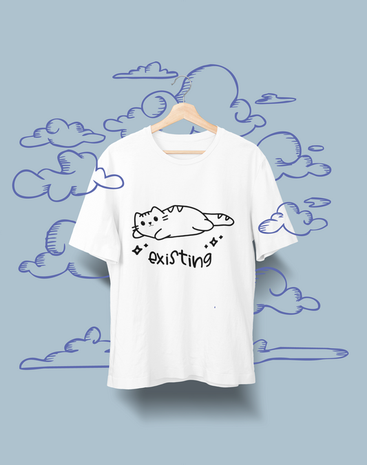 "Existing" T-Shirt – Cozy Vibes with a Chubby Cat